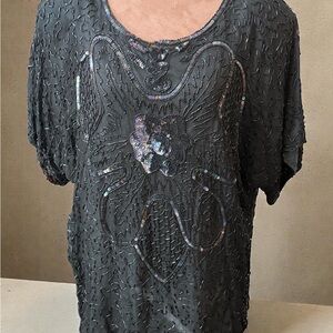 Elegant Silk Black Sequined Women's Blouse